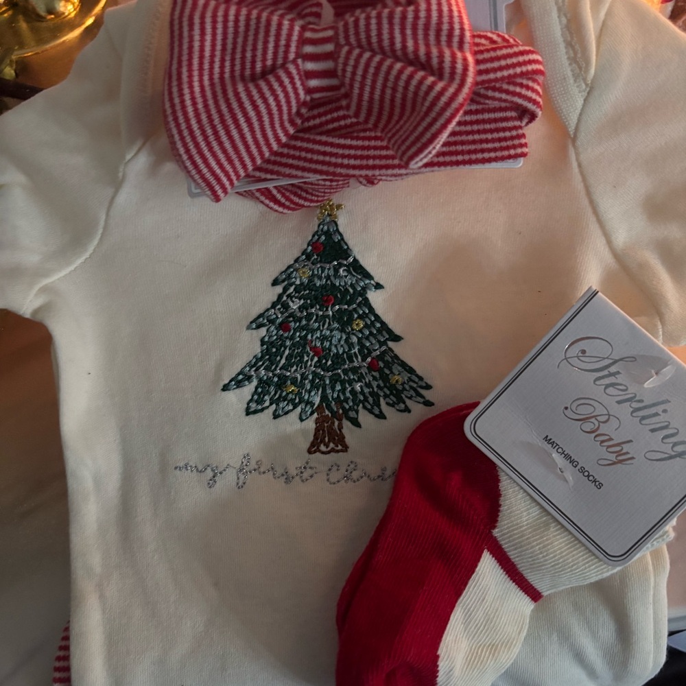 Christmas Tree Baby Outfit with Red Stripes